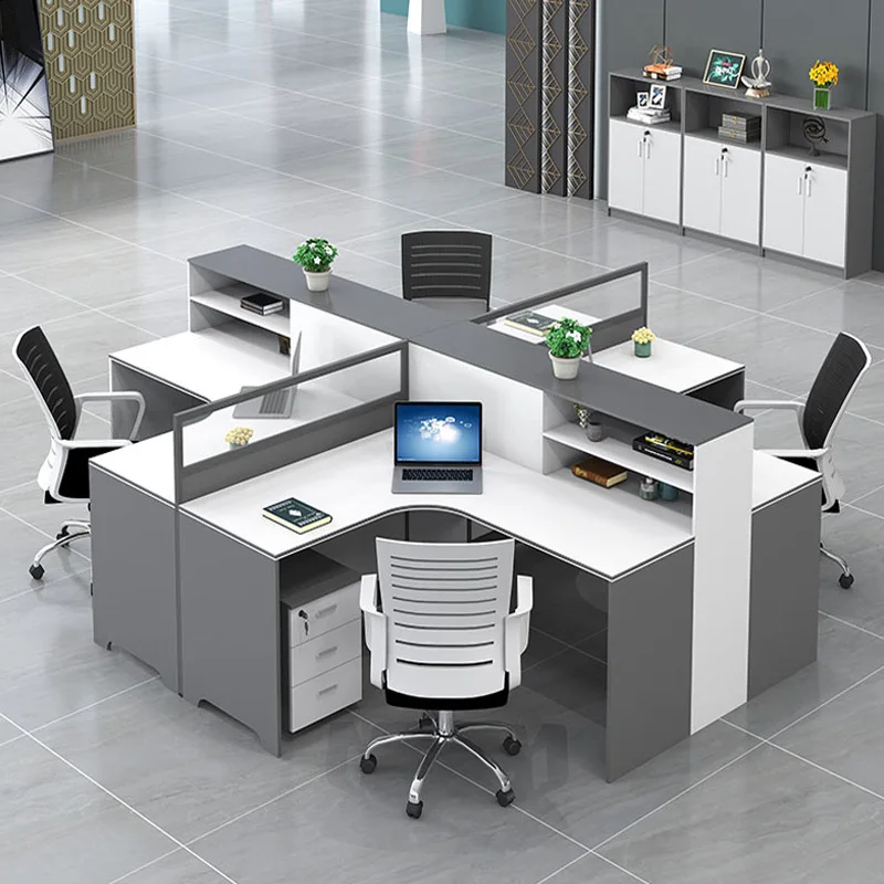 

Modern Simple 4/6 Staff Desk Table with Chair Modular Wooden Office Furniture for Home Work Position Featuring Panel Wood Style