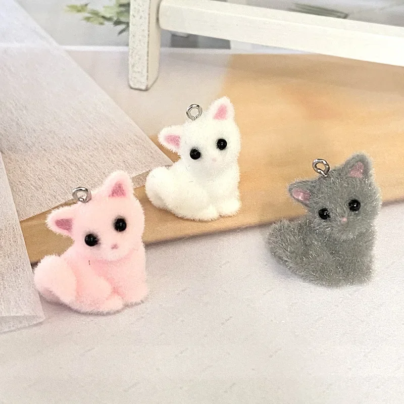 20Pcs 3D Cute Flocking Fox Resin Charms Cartoon Animal Plush Fox Pendant Wholesale Bag Keychains Earring DIY Crafts Jewelry Make