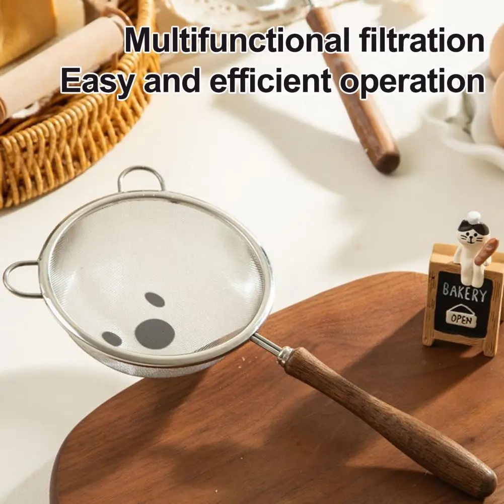 Stainless Steel Fine Mesh Strainer with Wood Handle Food Juice Filter Superfine Sieve for Flour Tea Yogurt Rust-Proof Dishwasher