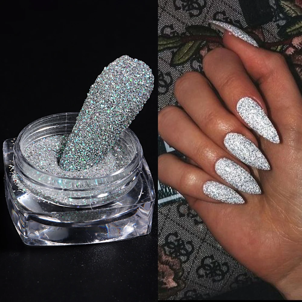 Polvo reflectante para uñas, purpurina holográfica superbrillante de plata, pigmento de uñas de espejo, polvo de inmersión para manicura, LEBFGF01