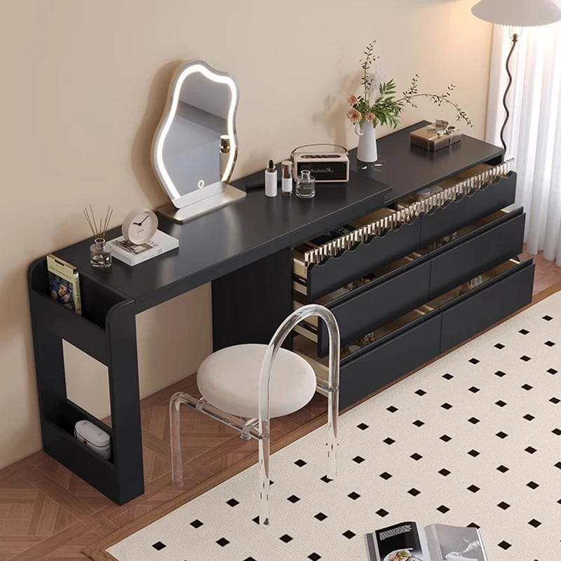 

Makeup Mirror Black Vanity Table Chair Cheap Furniture Headdresses Desk Girls Luxury Nordic Dressing Accent Dresser Drawers Set