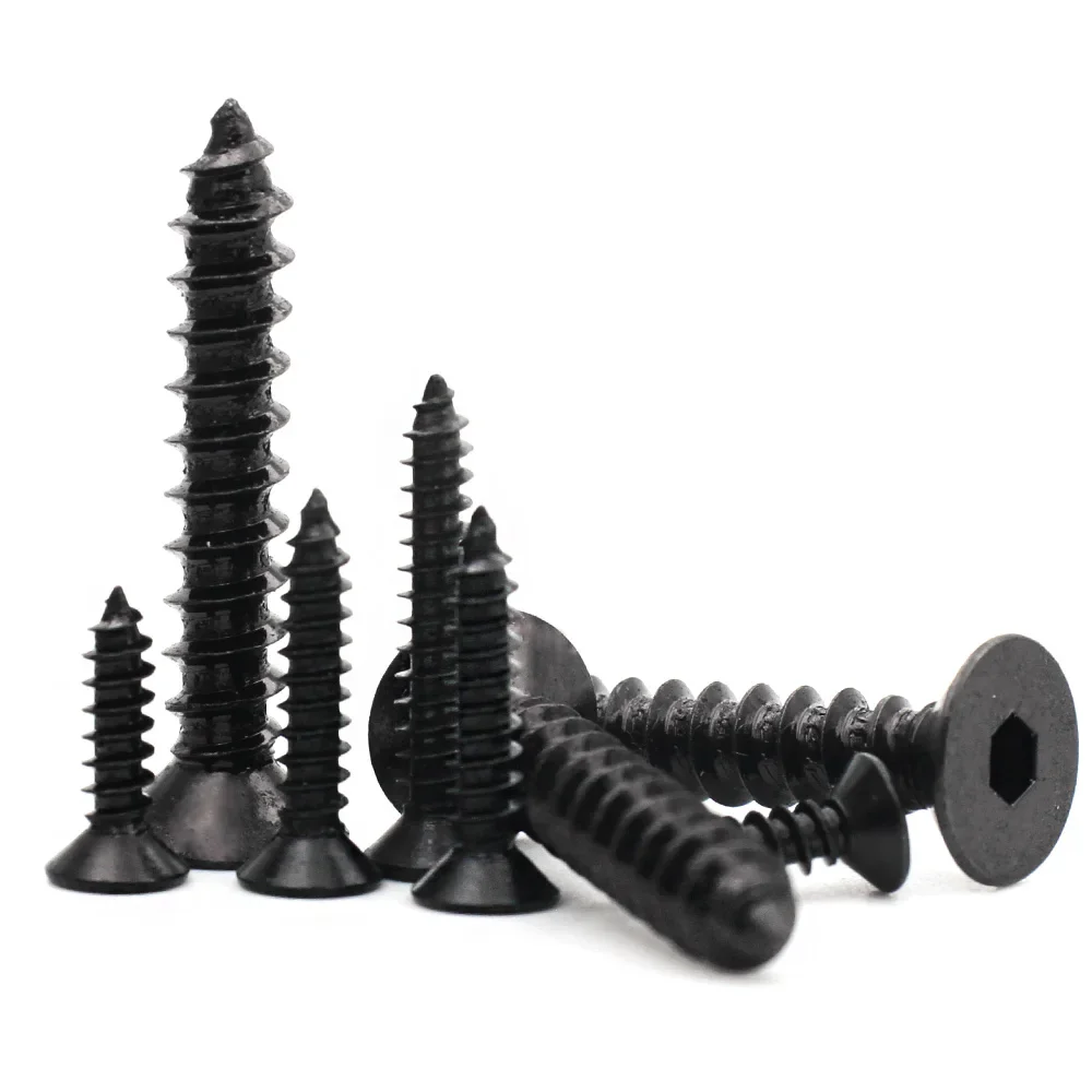 10-100pcs  Black Carbon Steel Hexagon Hex Socket Flat Countersunk Head Self Tapping Screw M2 M2.3 M2.6 M3 M4 M5 M6 Hex Screws