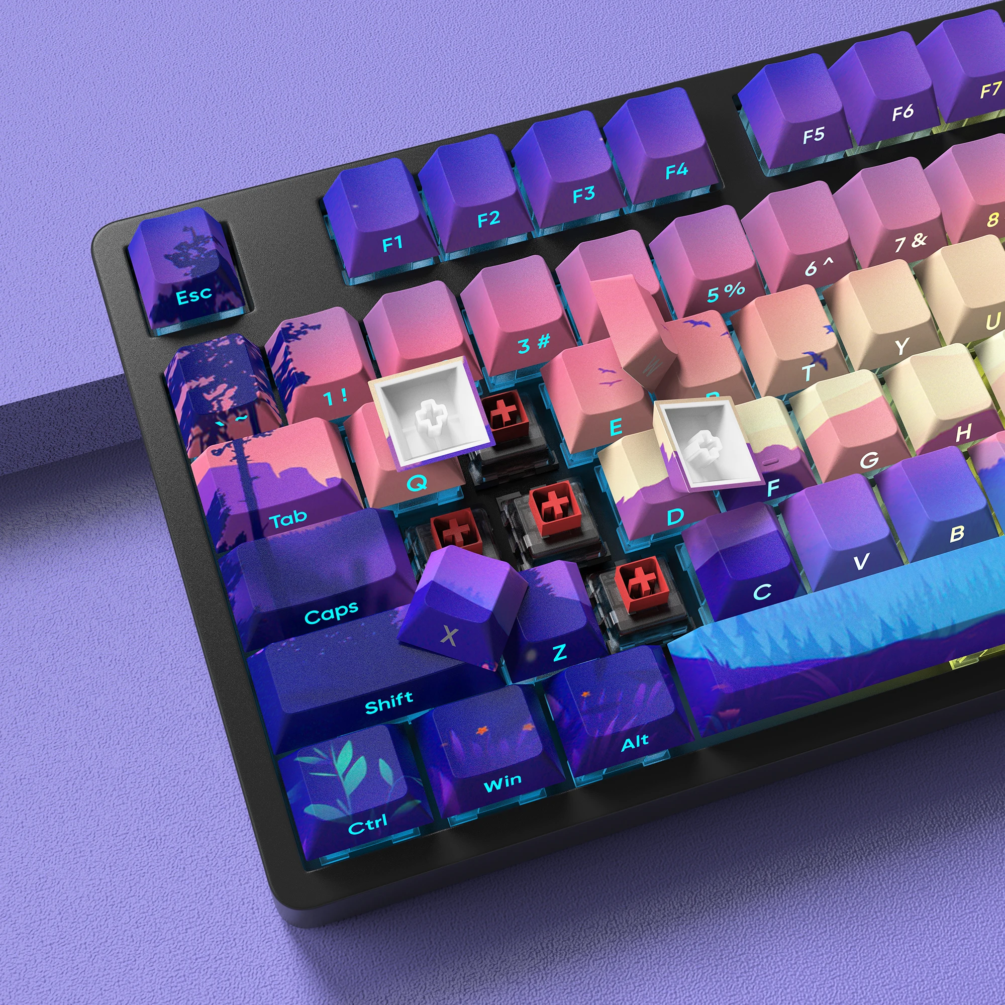 

Double Shot pbt Keycaps 124 Keys Purple dreamland Custom Keycap Set Dye Sub Backlight Key Caps For MX Switch Mechanical Keyboard