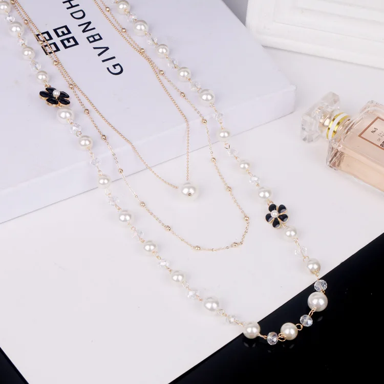 Luxury Brand Long multi-layer pearl Necklace sweater chain women\'s fashion hanging chain decorative necklace wholesale