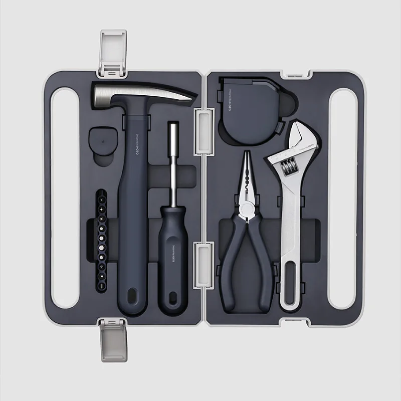 HOTO Hand Tool Set Portable Safe Screwdriver Hammer Tape Measure Wrench Pliers Home Installation Repair Manual Toolbox