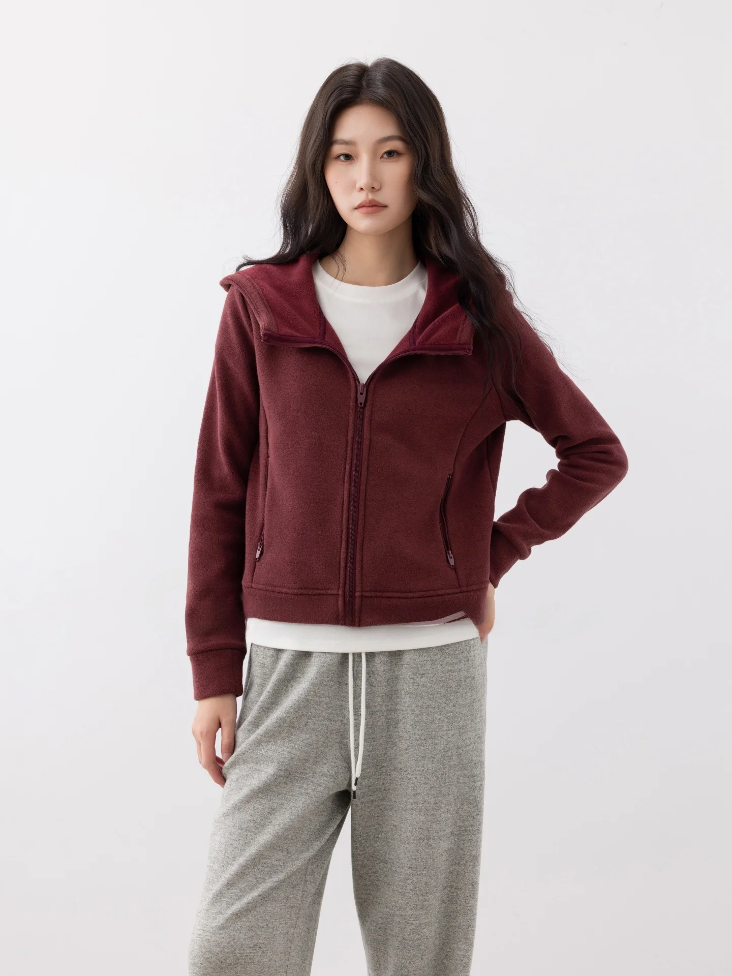 

Faionable Casual Hooded Long Sve Jaet Women's Top Early Autumn Simple Sle Cotton Polyester Blend Zipper Closure