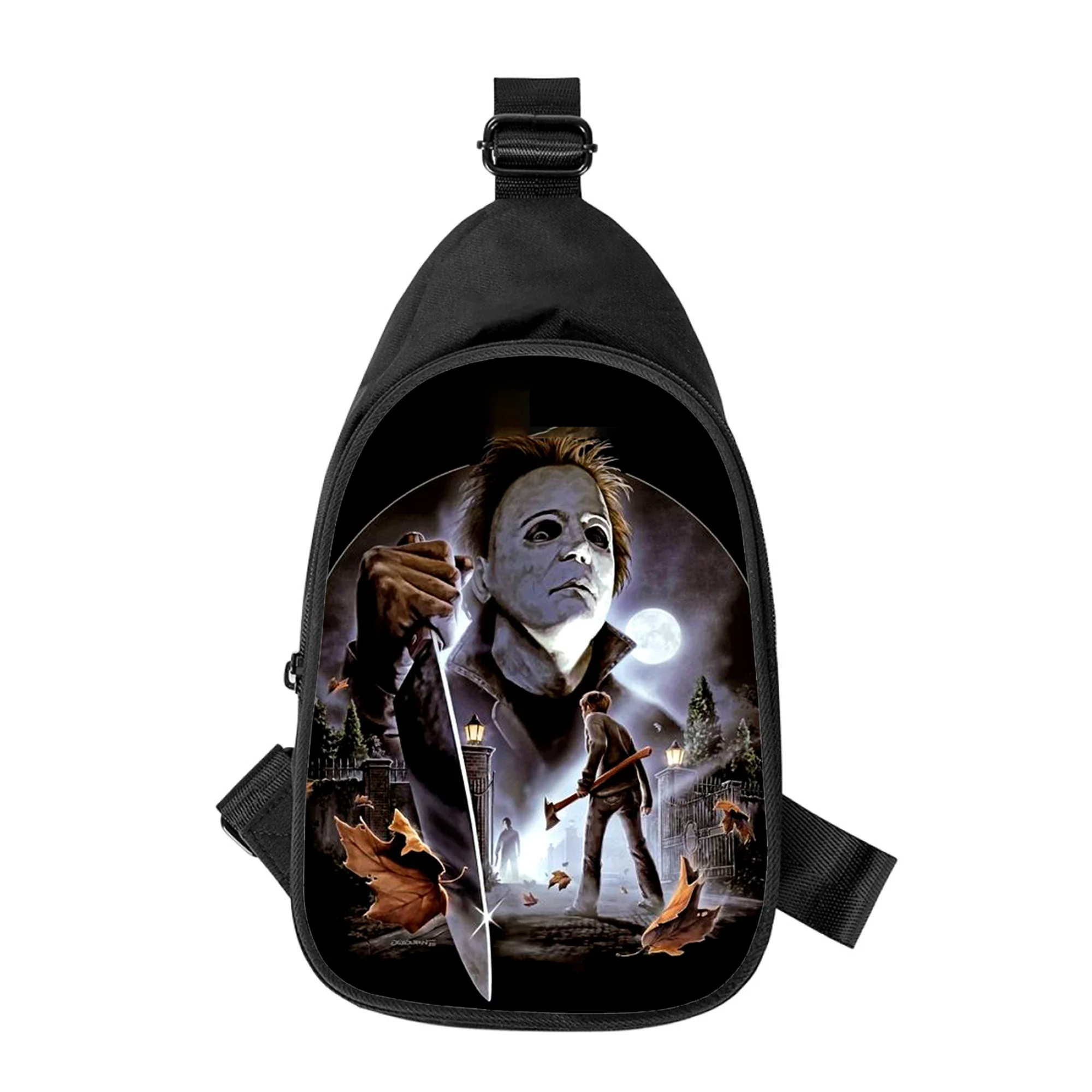 Halloween Michael Myers 3D Print Cross Chest Bag para Homens e Mulheres, Bolsa de Ombro, Escola, Pacote de Cintura, Pacote Peito Masculino, Marido, Novo, Diagonalmente