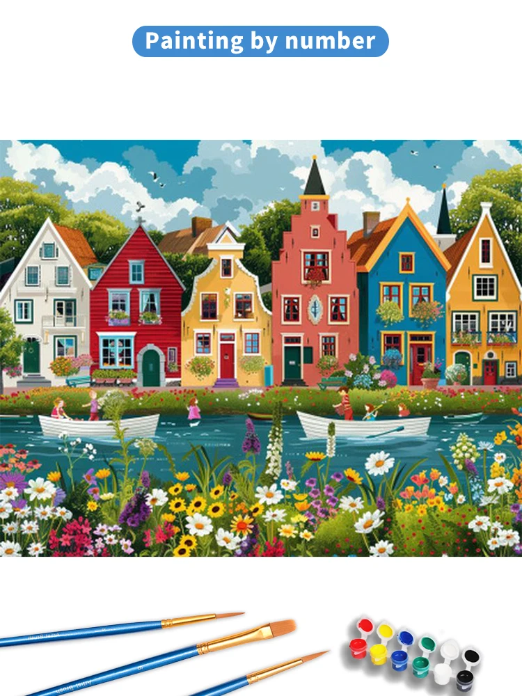 GATYZTORY Oil Painting Colorful House Diy Paint By Numbers For Adults On Canvas Acrylic Paint Kit Wall Art Home Decoration Gift