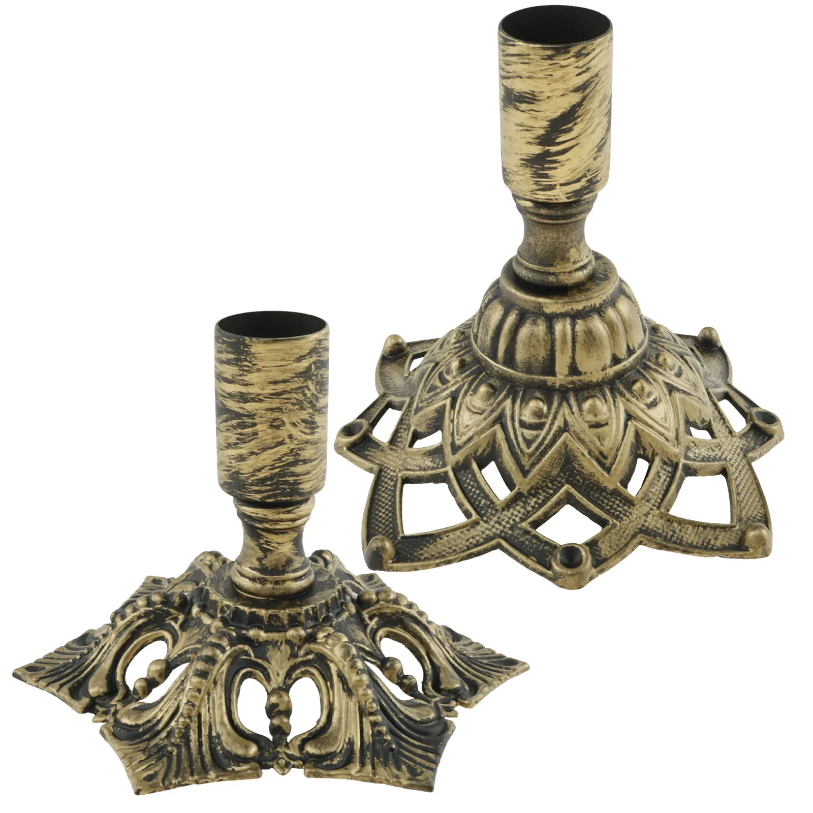 2 Stück Kerzenhalter aus Eisen, passend für 3/4 Zoll dicke Kerzen, dekorative Vintage-Gold-Finish-Kegelkerzenhalter für Zuhause, Hochzeitsdekoration