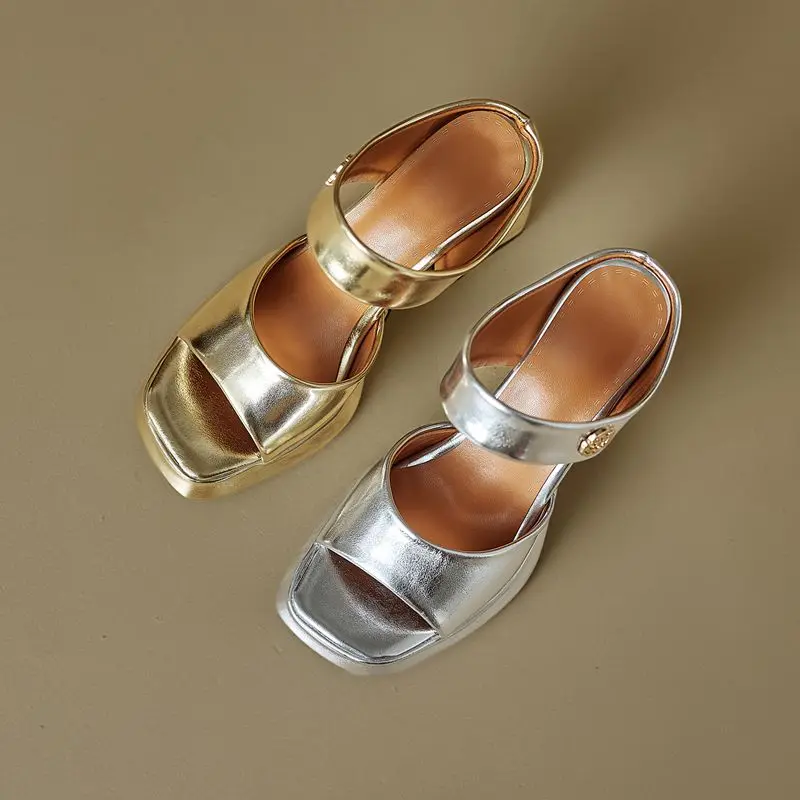ORCHA LISA Silver Women Sandals Square Toe 9cm Chunky Heel Slip On Mules Flower Plus Size 43 44 45 46 Sexy Daily Shoes Footwear - view 4