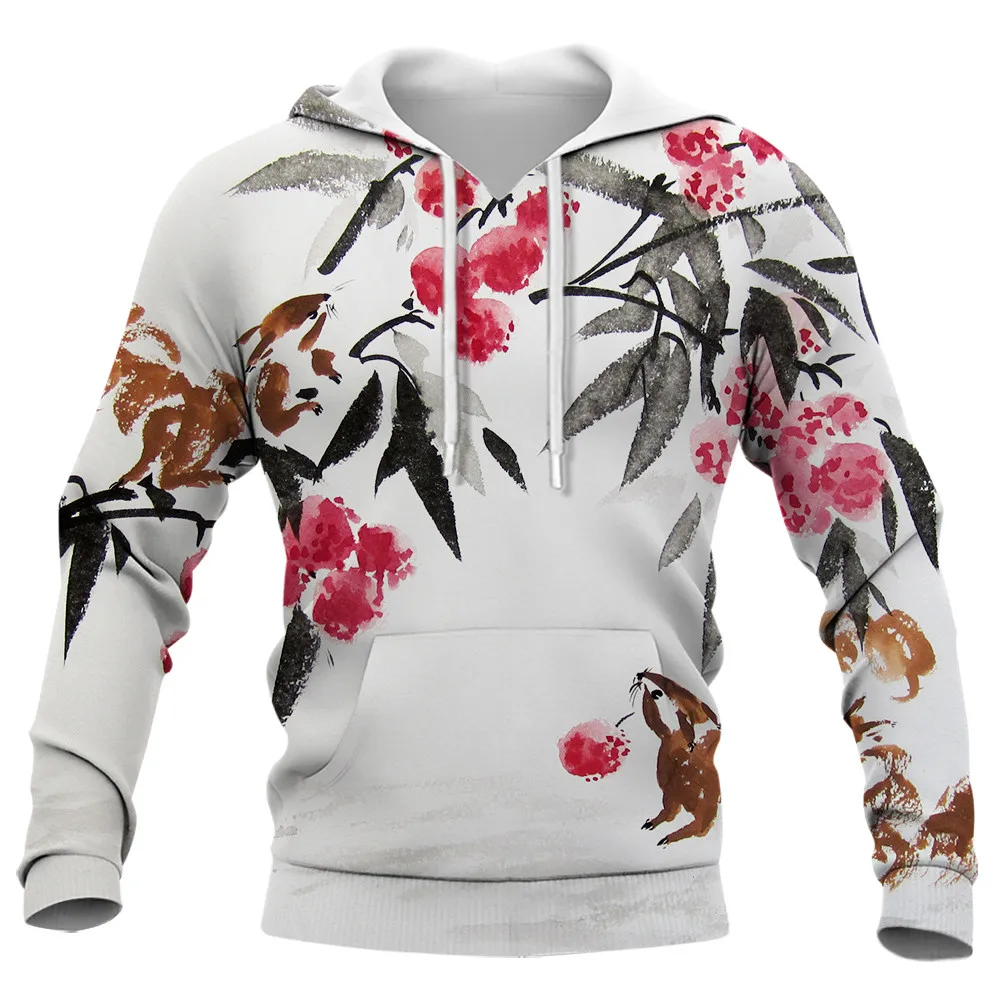 HX Fashion Art Hoodies Landscape Painting Plants Leaves Flowers 3D Graphics Sweatshirts Men Women Casual Pocket Streetwear