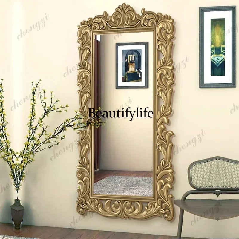 H134 A74 carved full body mirror luxury floor mirror retro carved full-length mirror