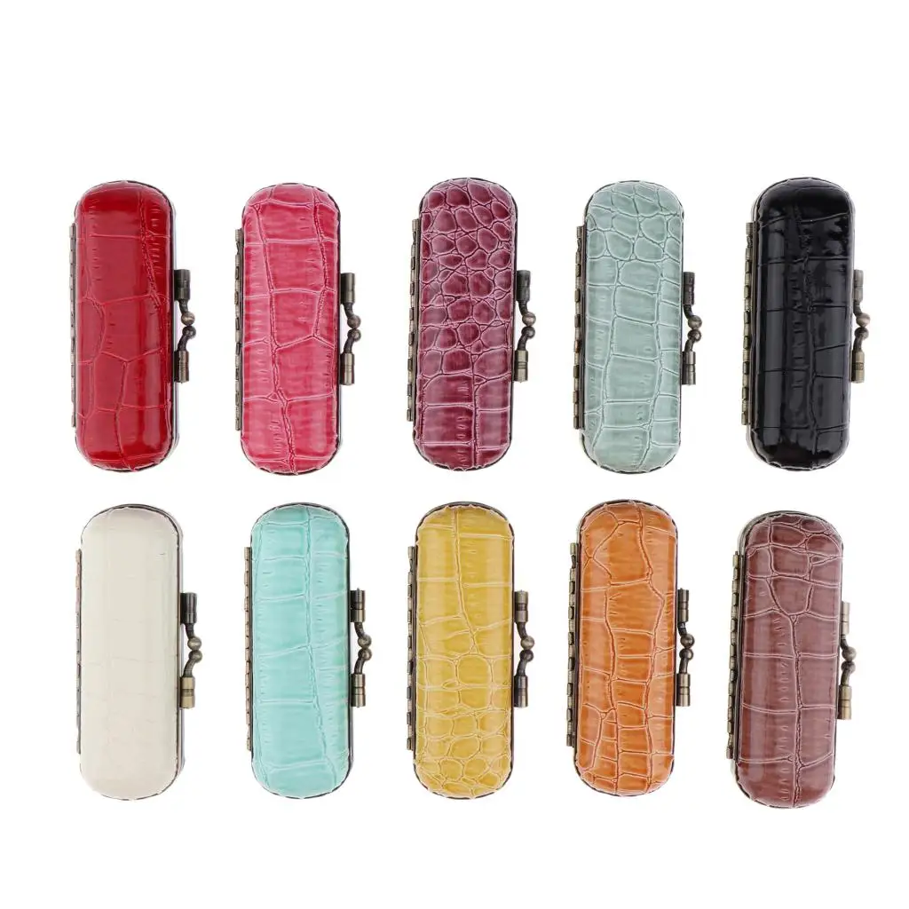 Leather Lipstick Case Organizer Vintage Brocade Makeup Kit Box with Mirror for Daily Cosmetics Storage