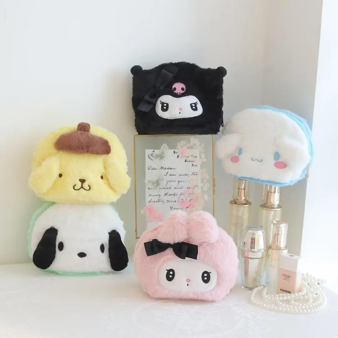 Lovely My Melody Cosmetic Bag Pochacco Cinnamoroll Plush Bag Kuromi Pom Pom Purin Japanese Style Cute Coin Purse High-capacity