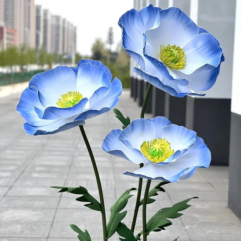 3Pcs Artificial Big Poppy Foam Flower Outdoor Garden Wedding Background Decoration Poppy Flower Stand Home Party Window Layout