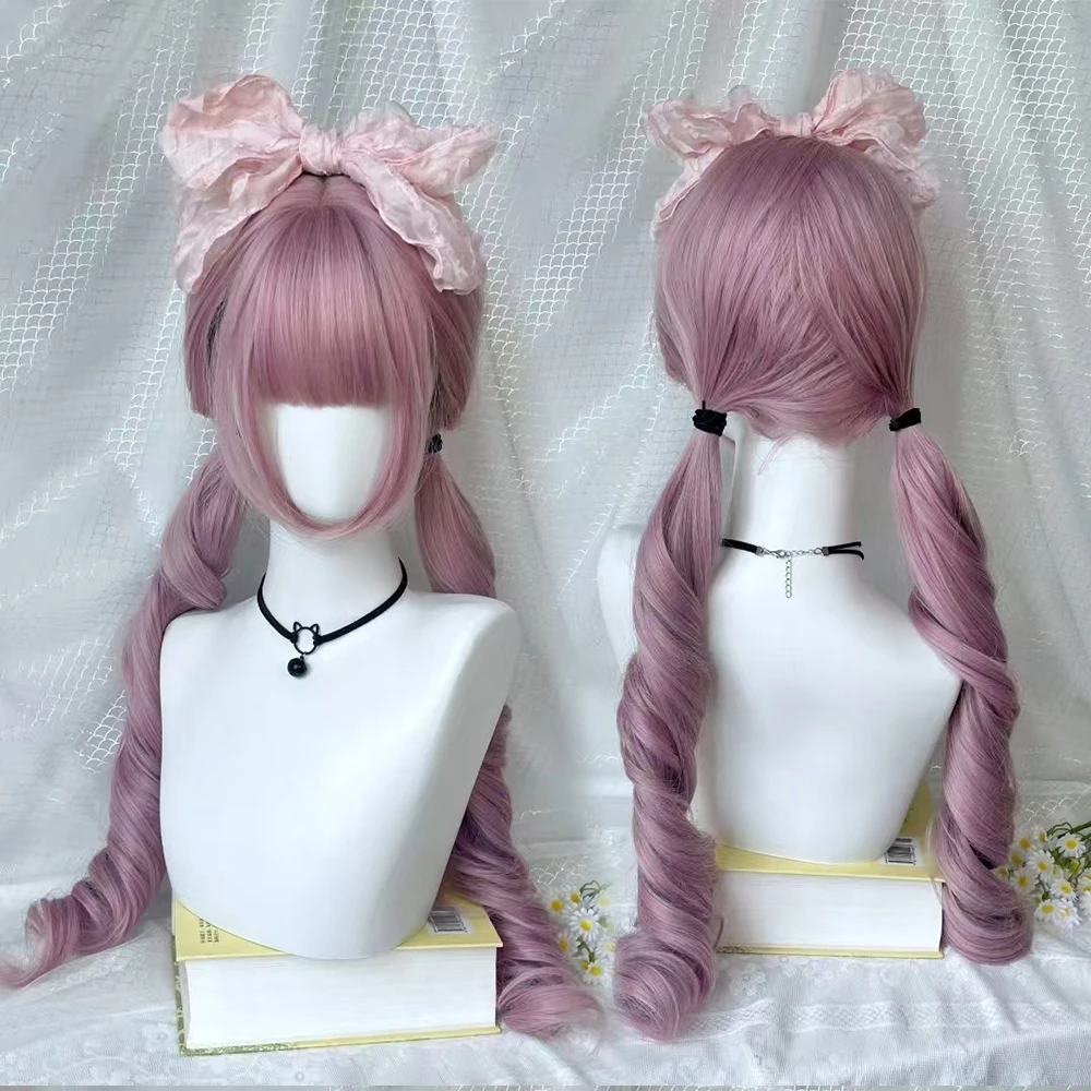 Perona Cosplay Wig Anime Lavender Double Curly Ponytail Wig for Women Christmas Party  Heat Resistant Synthetic Wigs
