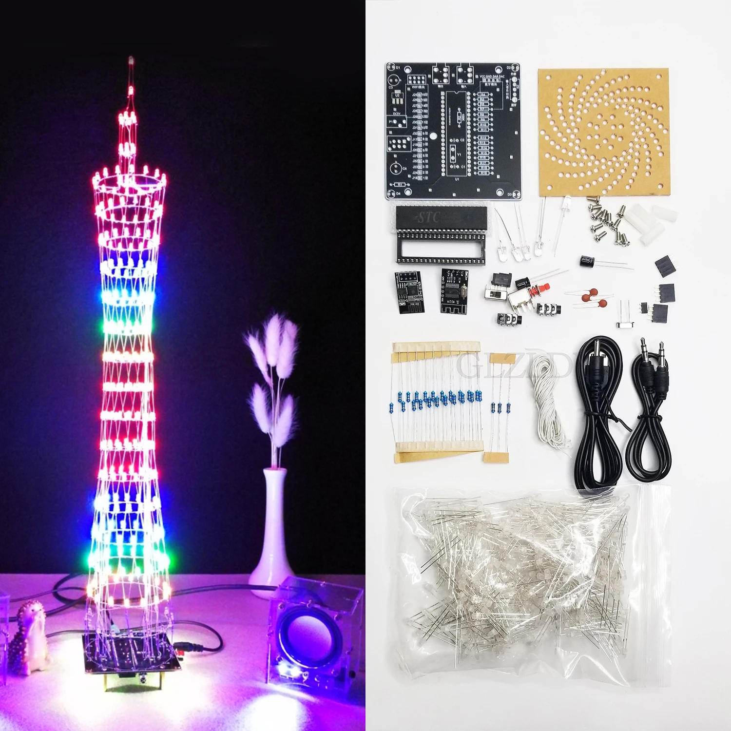 الملونة LED برج الكانتون 16*16 لتقوم بها بنفسك أجزاء أطقم مصباح مكعب عرض الموسيقى الإلكترونية الطيف لحام عدة واي فاي APP/بلوتوث