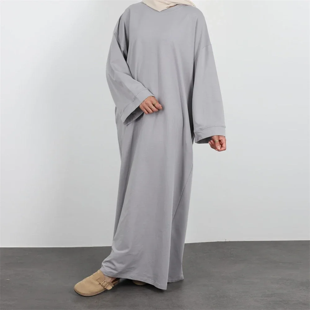 Abaya Dubai Turkey Muslim Thin Solid Sweatshirt Dress Loose Long Dress Women Islamic Clothing Kaftan Prayer Eid Ramadan Jalabiya