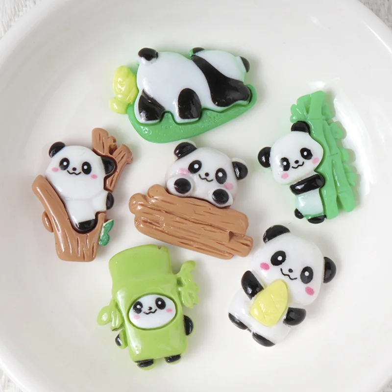 10pcs Chinese Wind Bright Face Bamboo Panda Series Resin Accessories DIY Phone Case Hairpin Handmade Materials Scrapbook Pendant