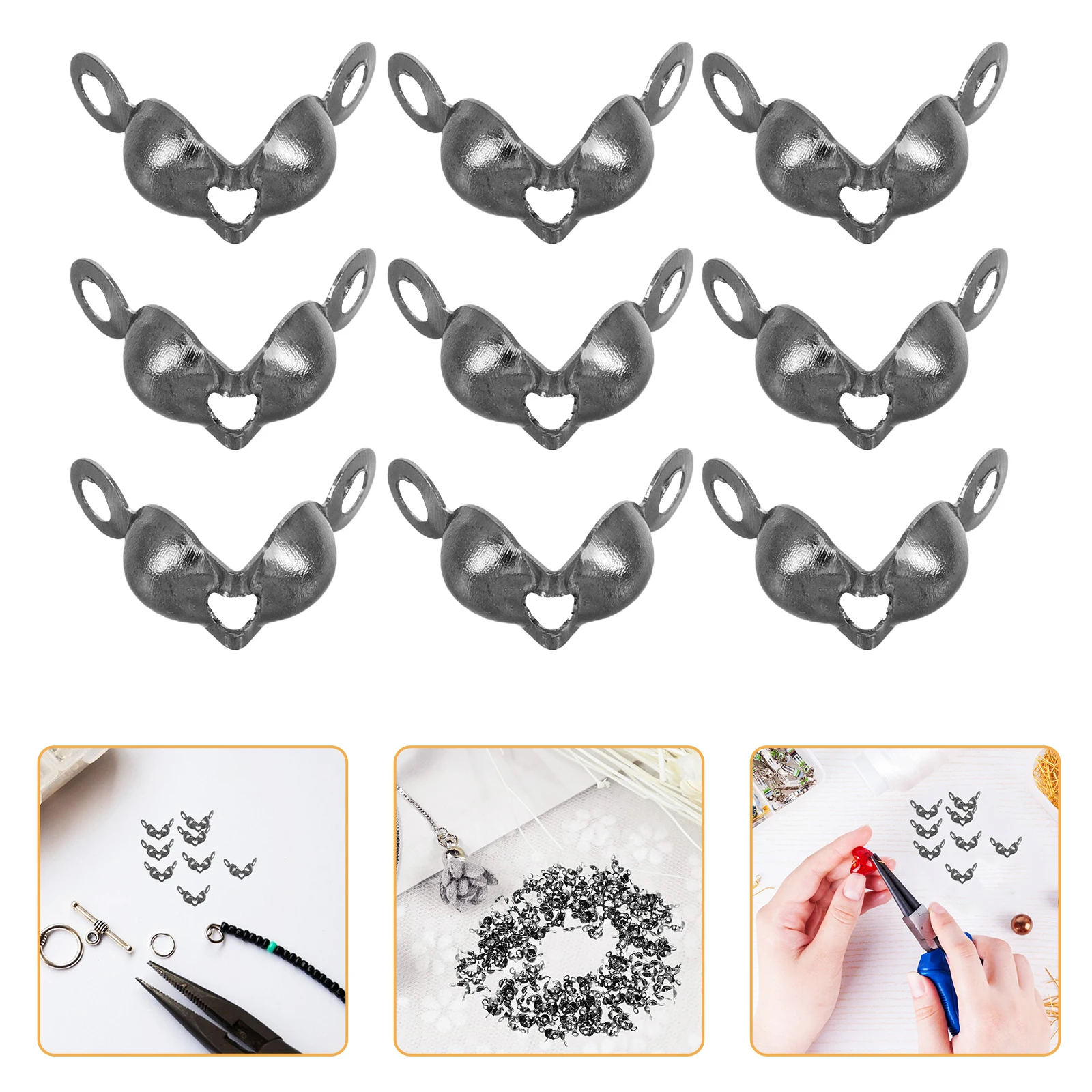 

200 Pcs Covered Wire Buckle Crimp Beads and Covers Connector Clay for Bracelets Making Ball Chain Calotte End Crimps Iron