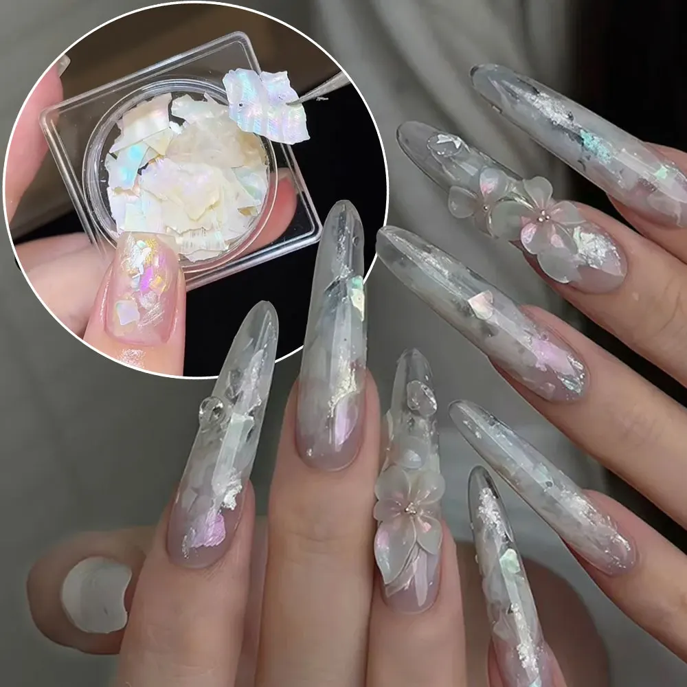 1jar Irregular Shell Nail Flakes Iridescent Super Thin Sea Shell Slices Fragments Nail Decor DIY Manicure Art Crafts Supplies