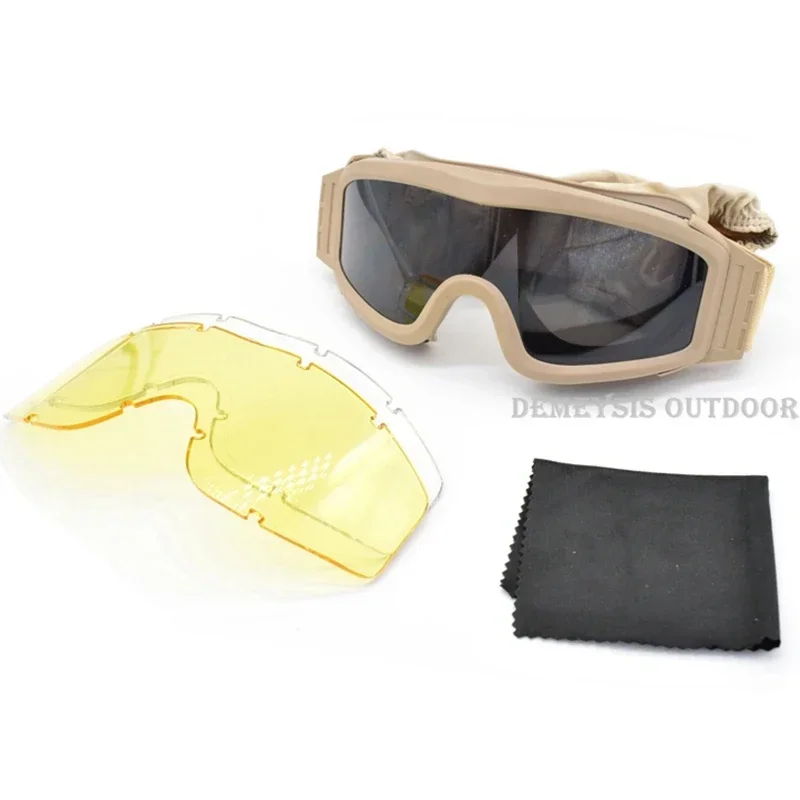 Tactical Goggles with 3 Lens Combat Glasses Airsoft Paintball Eye Protection for Cs Wargame Motorcycle Hiking