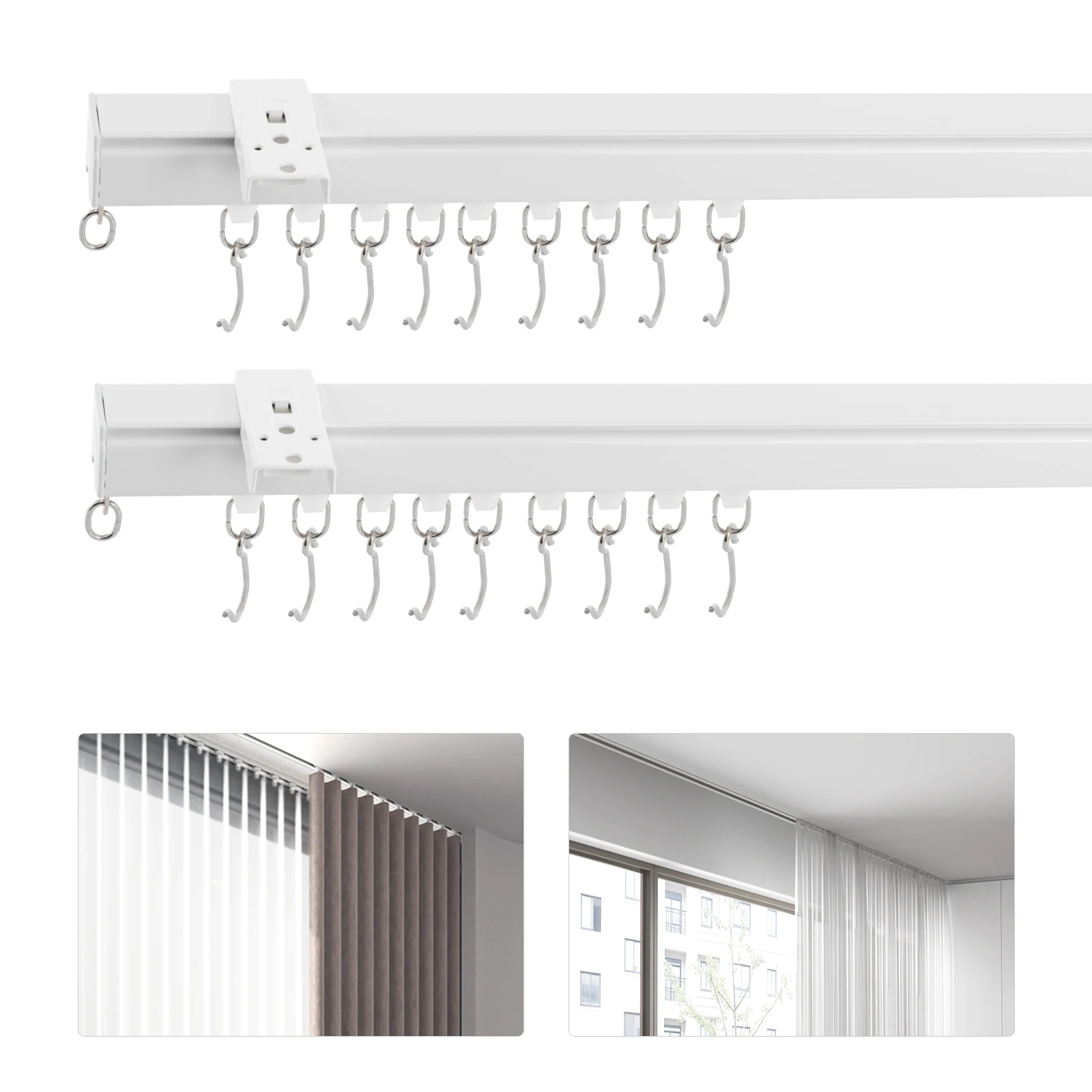 97*14*10cm Modern Ceiling Mounted Curtain Track Kit With Hooks 3ft-6ft Curtain Track for Space,White