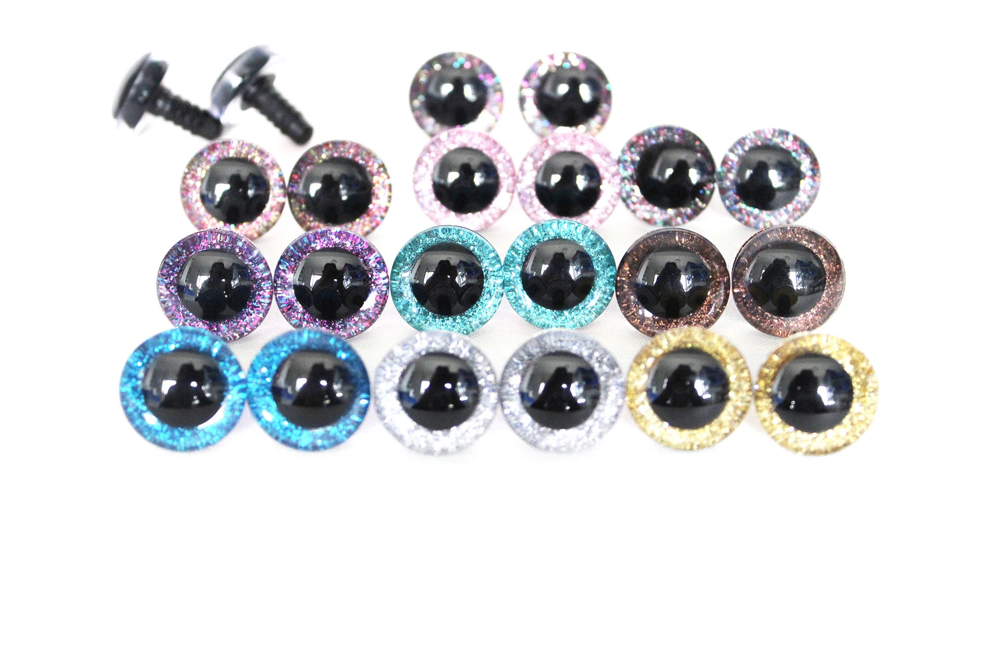 10pairs  9mm to 35mm 3D pupil glitter toy eyes with washer for diy doll findings-color option-N10