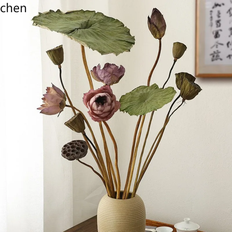 

YFY New Chinese Zen Style Flower Arrangement Lotus Pod Lotus Dried Flower Bouquet Decoration Real Flower Air-Dried Lotus Leaf