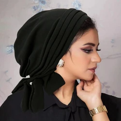 Muslim Women Stretch Turban Hijab Underscarf Cancer Chemo Caps Hat Head Scarves Pre-Tied Pleated Scarf Sleep Hair Cover