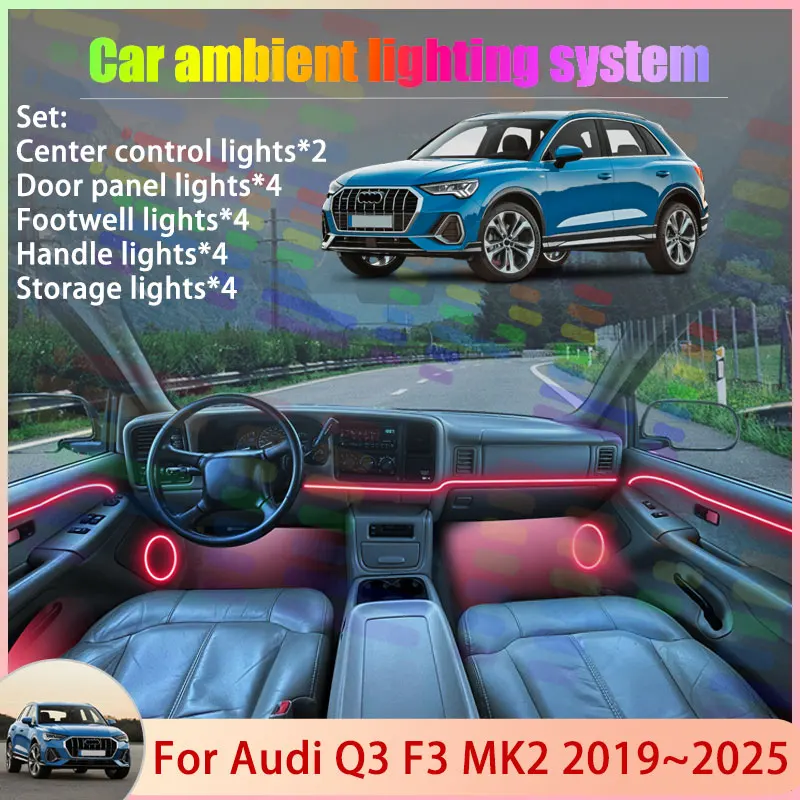 For Audi Q3 F3 MK2 2019~2025 2020 2021 2022 2023 2/18 in 1 Car Atmosphere Light Lamp RGB Shade Ensemble Streamer Atmosphere Set