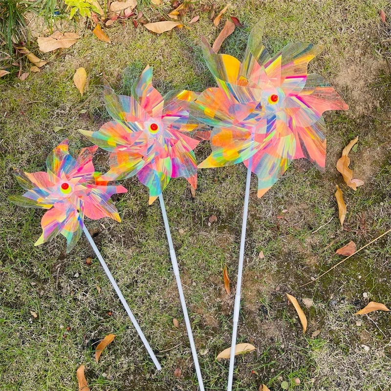 1Pcs White Pole Transparent Color Film Color-changing Windmill Outdoor Garden Yard Stakes Decoracion Kids Toy Gifts Home Decor