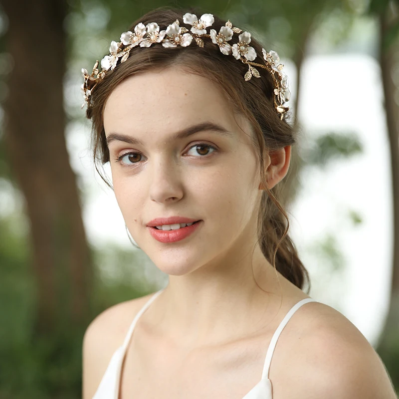 Couronne de cheveux bohème dorée pour patients, pièce de sauna, diadème pour cheveux, accessoires pour femmes, document floral, mariage