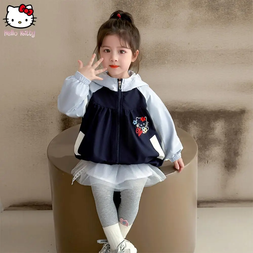 جديد 2025 سترة سانريو هالو كيتي للفتيات للأطفال لربيع وخريف مع قلنسوة وسحاب أنيمي كارتون موضة غير رسمية مطرزة كاواي #6