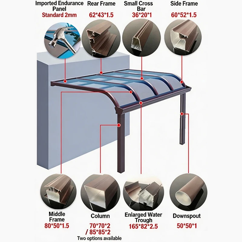 Aluminum Window Door Awning Canopy Outdoor Polycarbonate Cover Aluminum Alloy Bracket Transparent Rain Shelter for Balcony