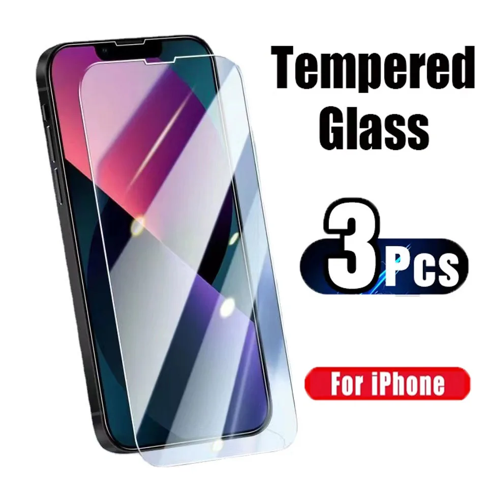 

3Pcs Tempered Glass for IPhone 15 14 13 12 11 Pro Max Screen Protector for 12 Mini 13 14 15 Plus Glass Film