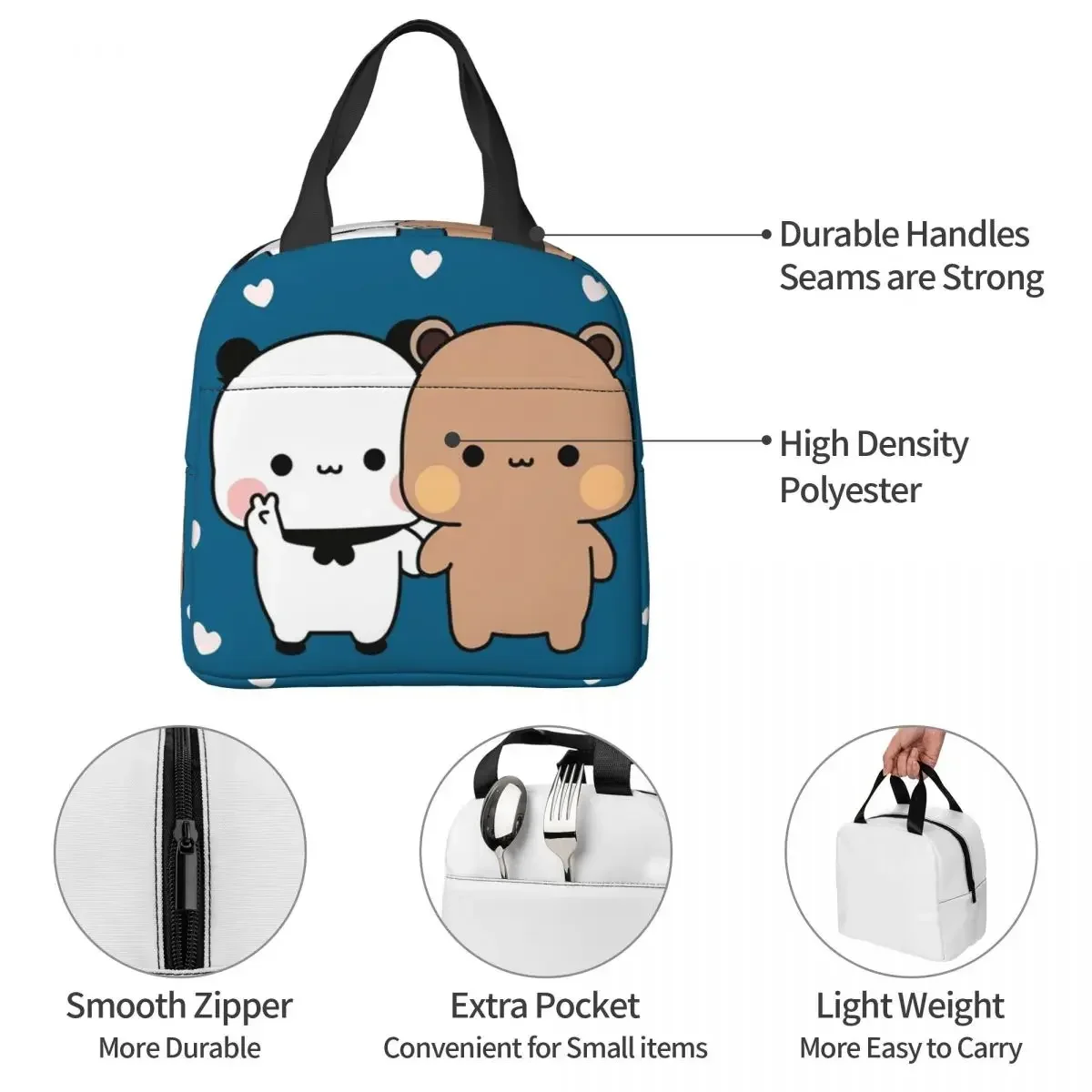 Peach And Goma Bubu Dudu Balloon Insulated Lunch Bags Resuable Picnic Bags Thermal Cooler Lunch Box Lunch Tote for Woman Work