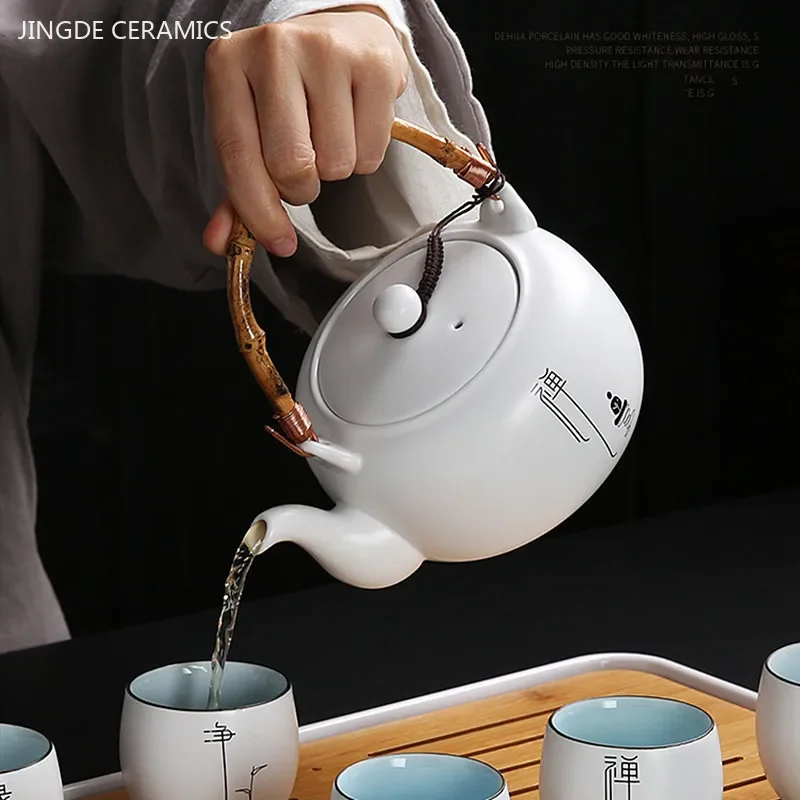 680ml Large Capacity Ceramic Teapot Zen Beam Pot Home Beauty Tea Set White Porcelain Tea Infuser Traditional Tea Accessories