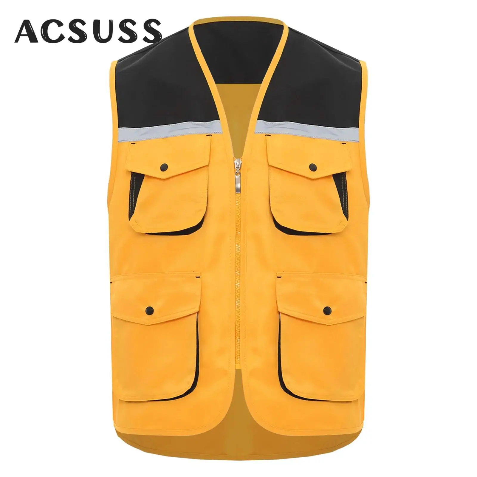 

Adult Men Hi Vis Vest Multiple Pockets Work Uniform Waistcoat Safety Security Vest Outdoor Work Jacket Coat Workshop Workwear