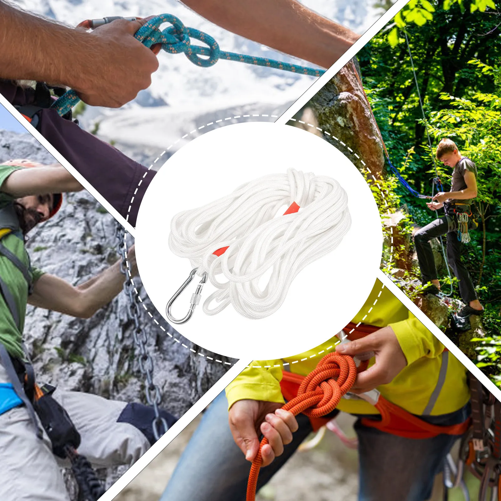 Climbing Rope with Metal End Hooks High Strength Nylon Rope for Tree Climbing Fitness Training Outdoor Use
