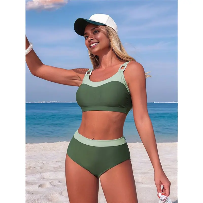 A008 Women Bikini Sets Sporty Crop Top Swimwear Two Piece Bathing Suits