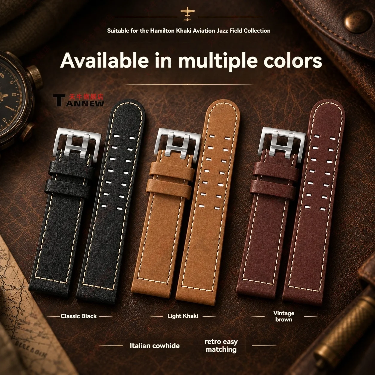 Italian Genuine Cowhide Leather Replacement Watch Strap for Hamilton Khaki Aviation Jazzmaster Field Series Vintage Classic Band