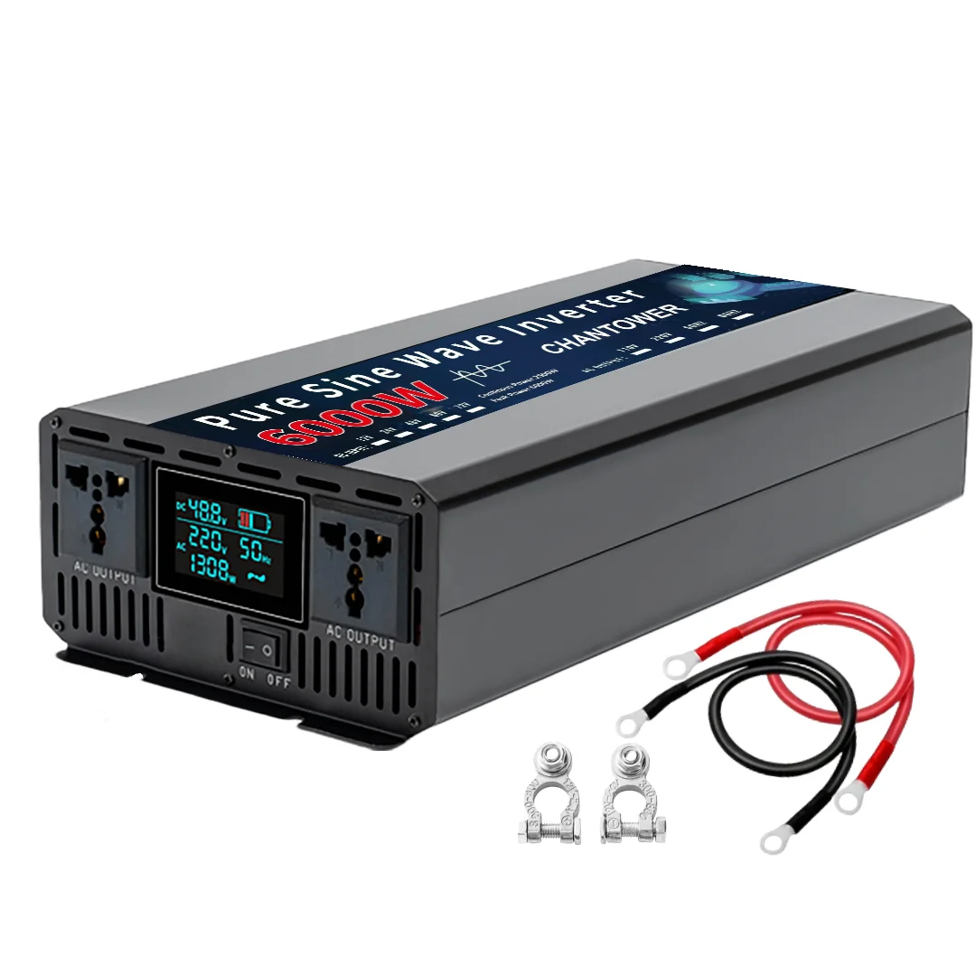 10000W Pure Sine Wave Inverter DC 12v/24v/48v/60v/72v To AC 110v/220v Car Solar Power Voltage Converter with 0/1 Remote Control