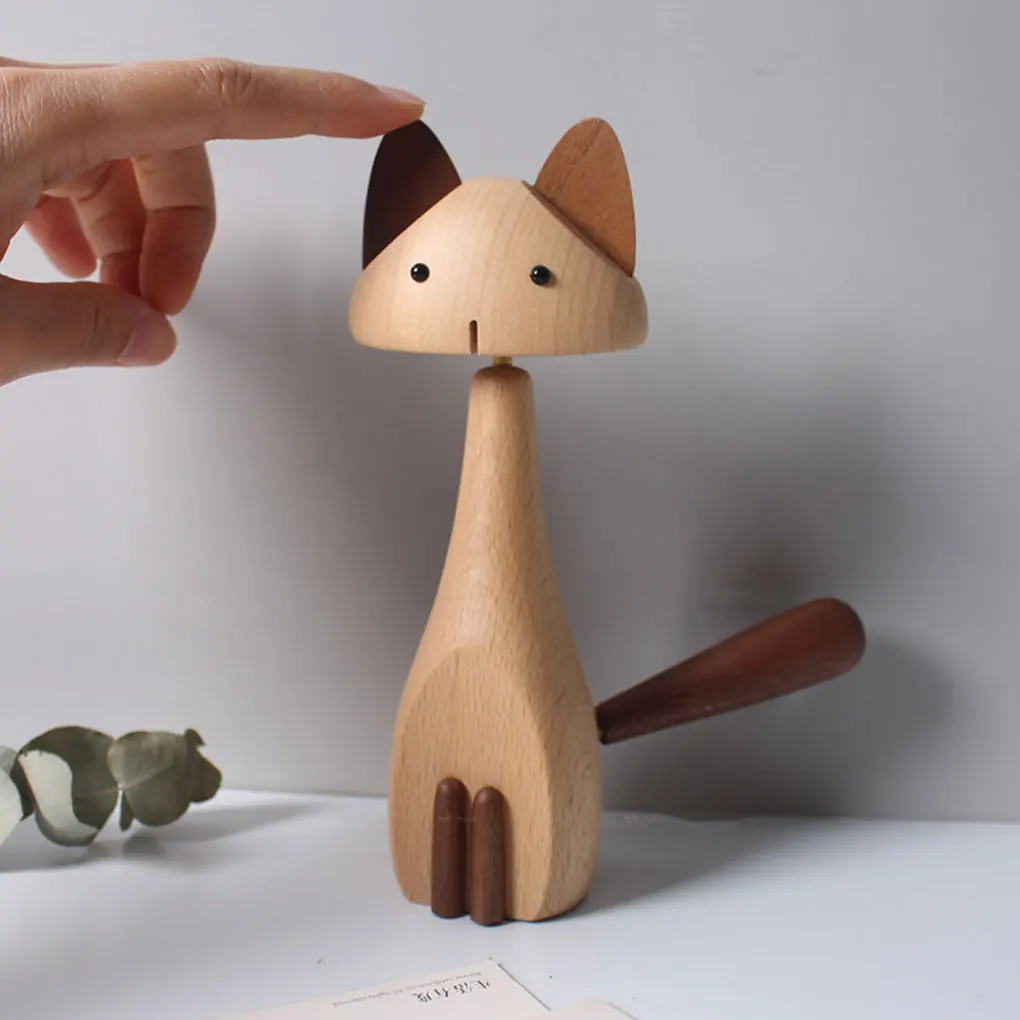 Cartoon Cat Decoration Movable Joint Crafts Carving Ornament Tabletop Kids