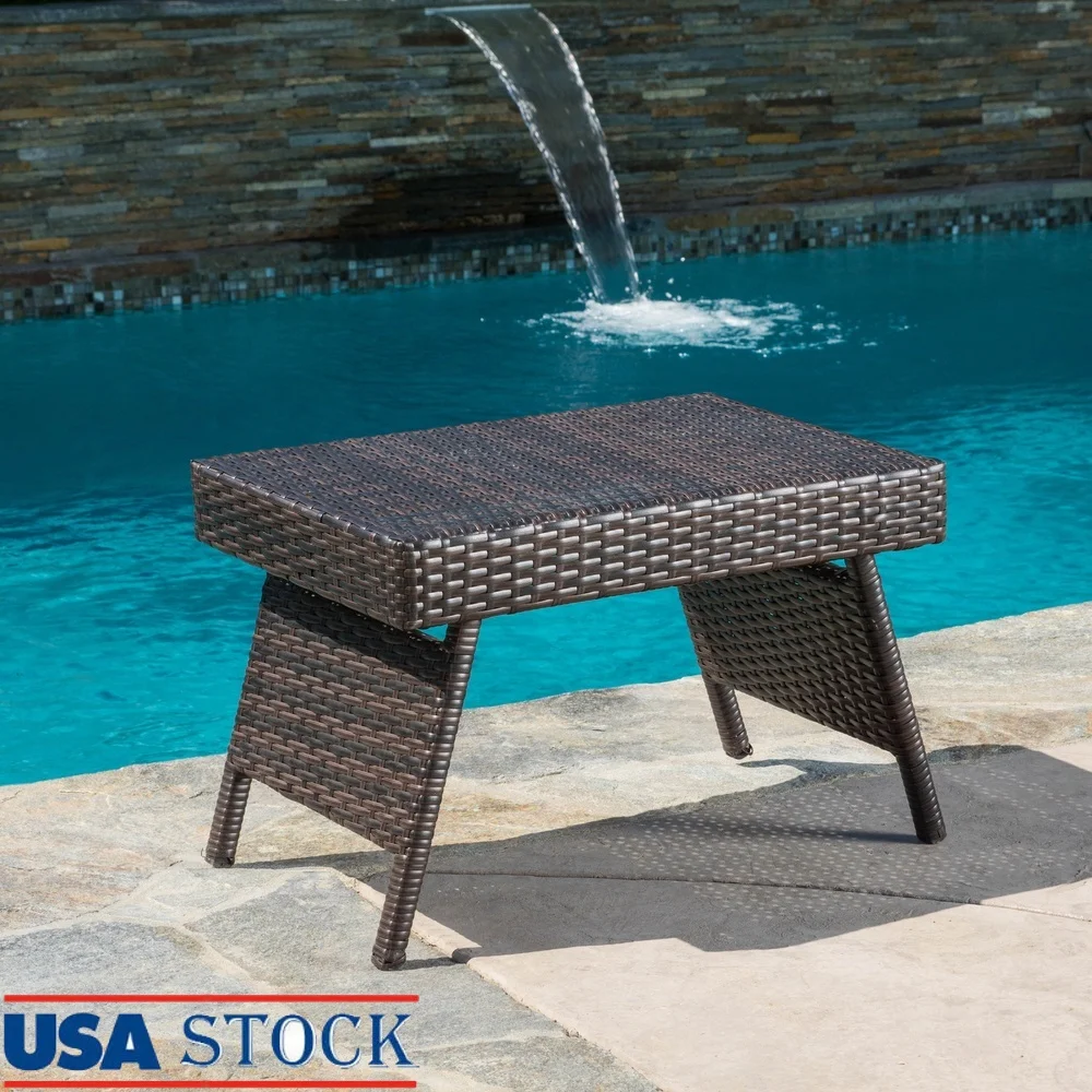 

Outdoor Adjustable Folding Wicker Table Portable Lightweight Collapsible Weather Resistant Iron Frame Rectangle Design Patio Use