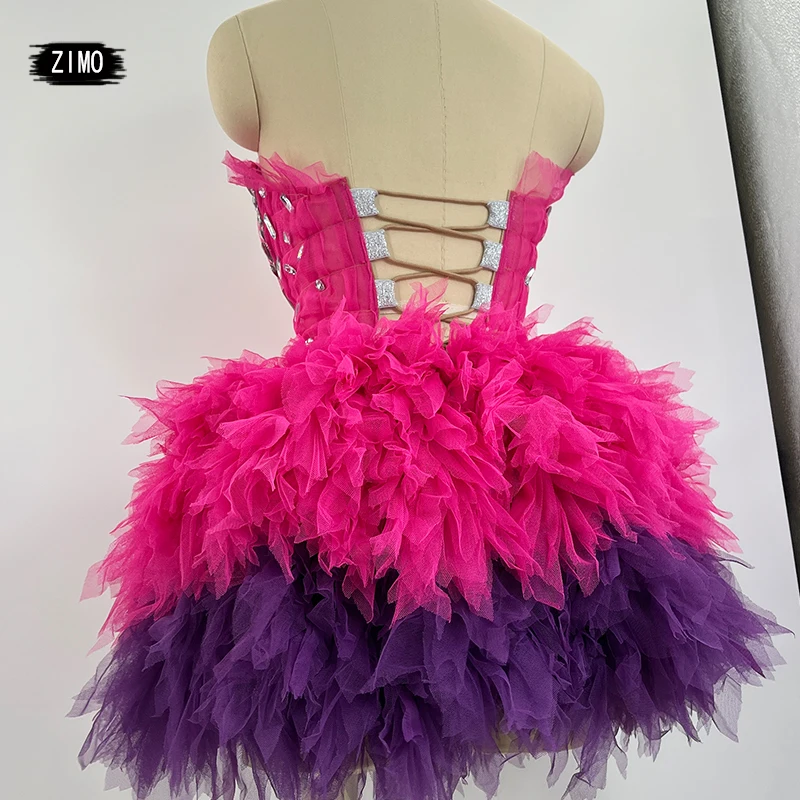 Custom fashion pink dress mesh sexy top and skirt sets dance birthday party club performance stage wedding drag queen costumes