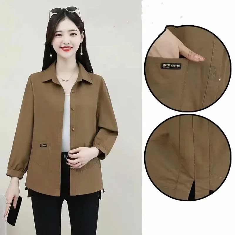 2023 Autumn and Winter Women\'s Solid Color Polo Button Pocket Swallowtail Loose Fashion Casual Elegant Commuter Long Sleeve Coat