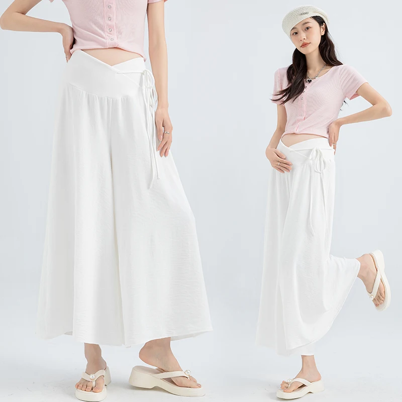 

Wide Leg Thin Loose Pants for Maternity Spring Summer Across V Belly Trousers for Pregnant Women 24SS Y2k Youth Pregnancy Casual