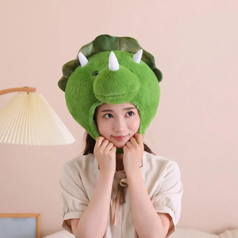 Triceratops Plush Hat Kids Dinosaur Hat 3d Fluffy Plush Dinosaur Headgear for Dress-up Cosplay Photography Cute Cartoon Puppy