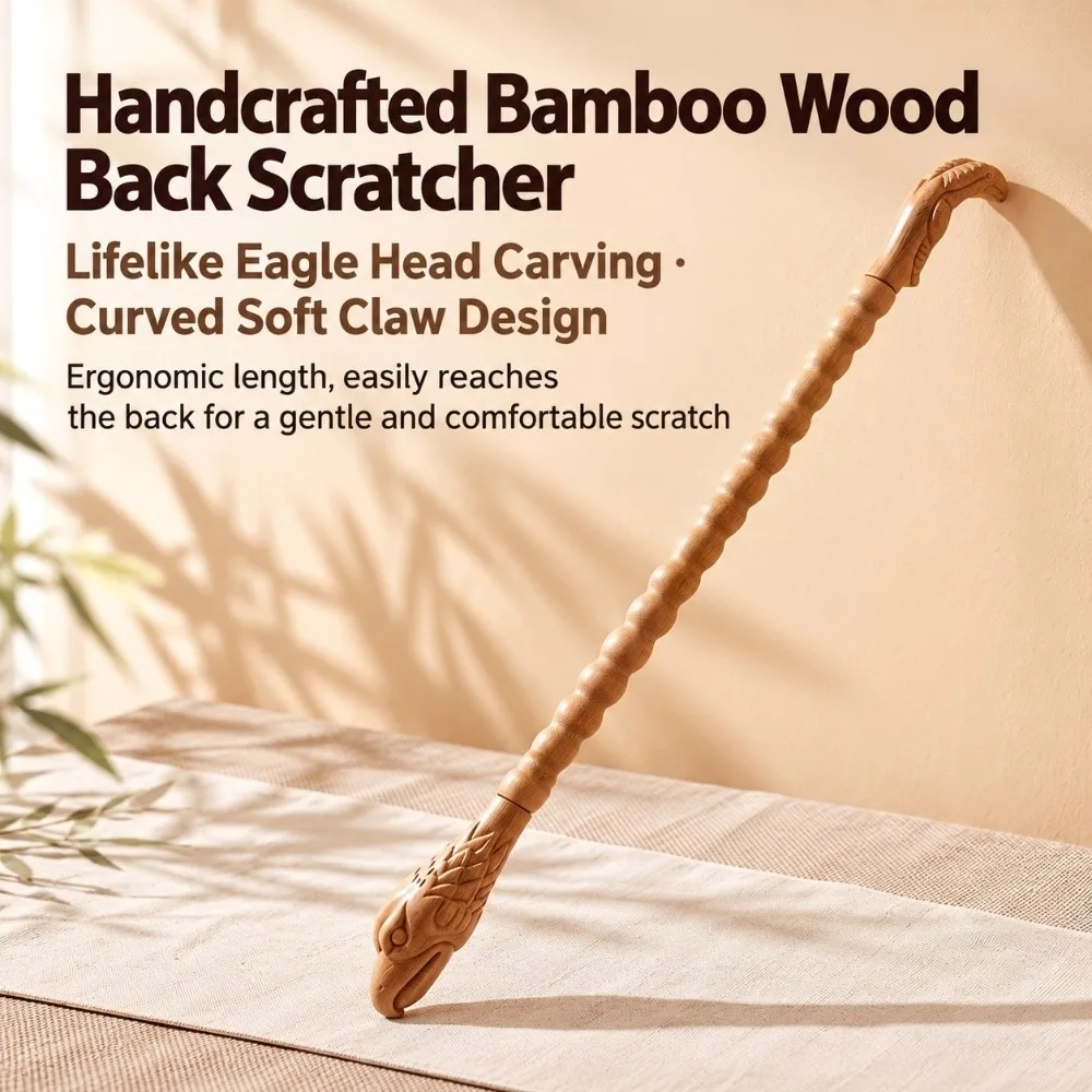 Bamboo Back Scratcher Hand Carved Long Handle Back Massager Stick Solid Structure Smooth Surface Bamboo Back Scratcher